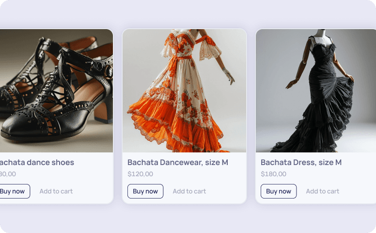 A screenshot of a product listing interface displaying various products, prices, and details.