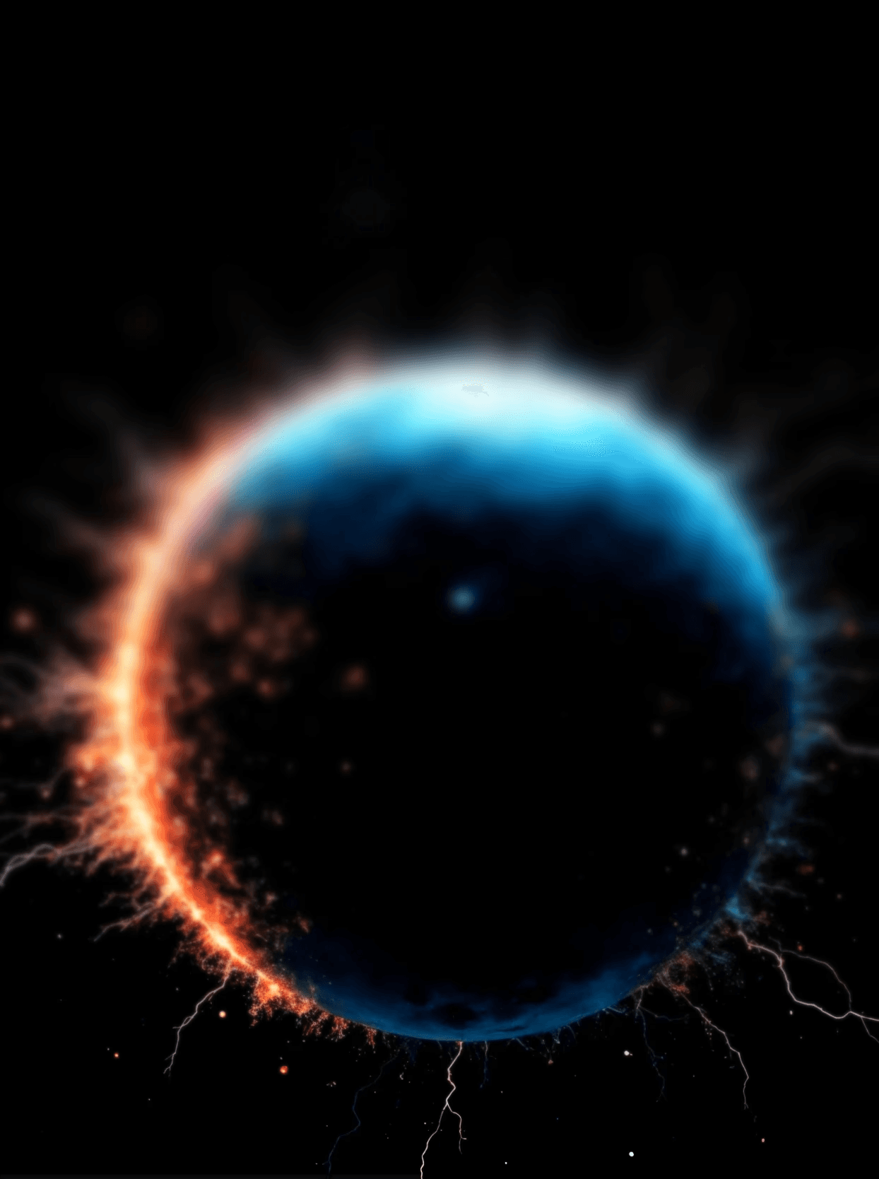 A "Voice Search Decoded: Your Top Questions, Answered" FAQ section of a webpage, listing common questions about voice search optimization, each with an expandable answer button, against a dark, futuristic background featuring a glowing blue and orange planet.