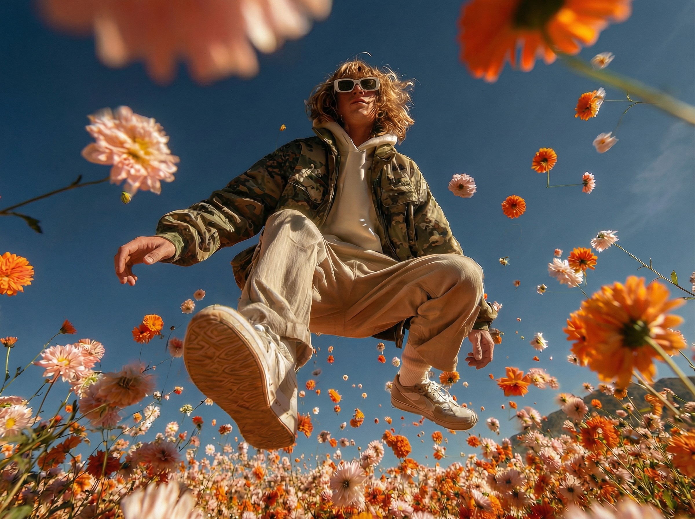 A close-up of a pink cocktail in a martini glass, set against a nighttime background with soft, blurred colors.