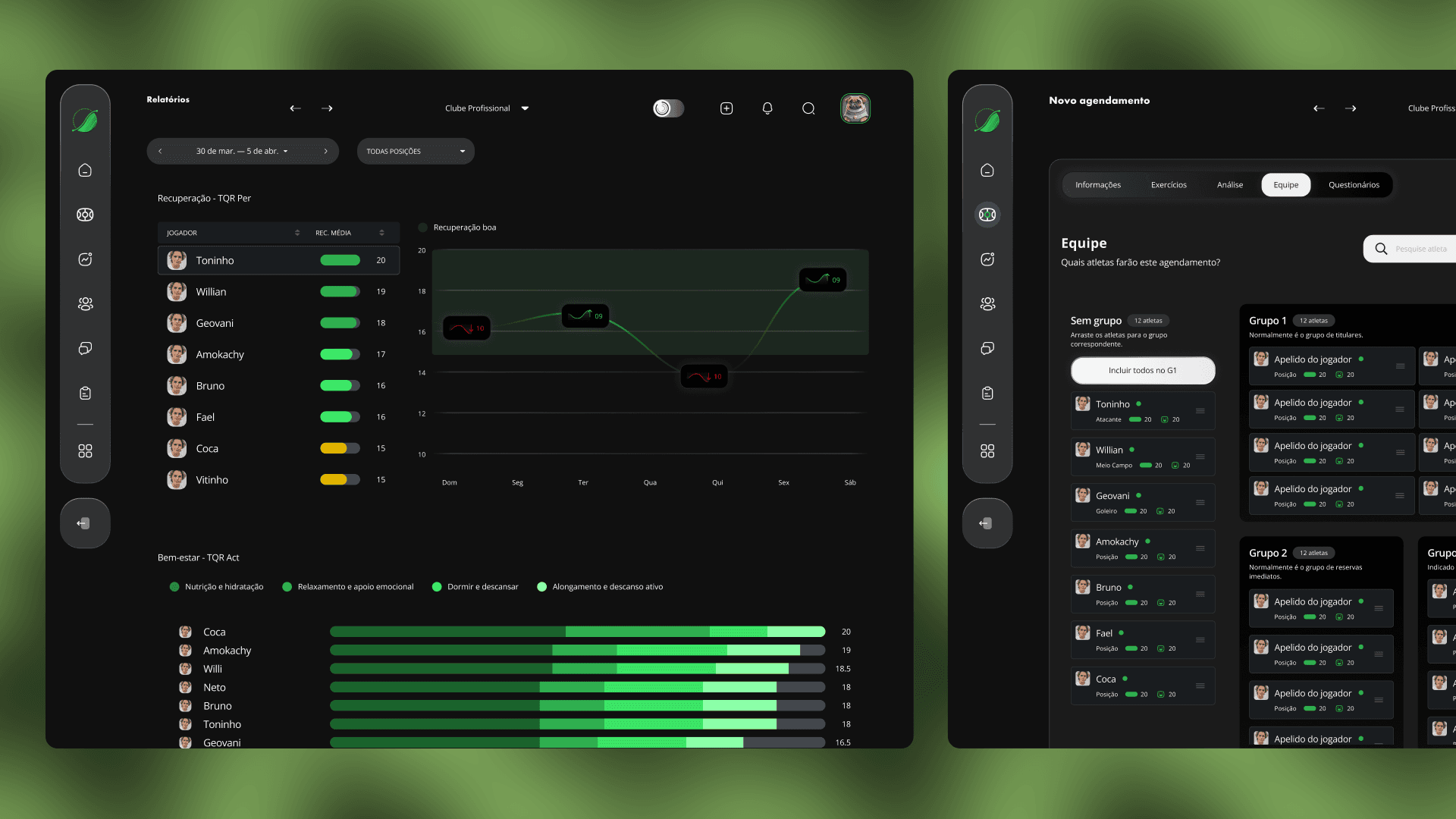 report and agenda interfaces of Soccer Skills