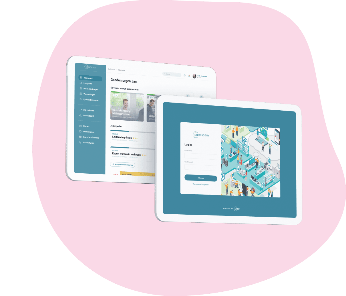 Ipad scherm waarop leerplatform te zien is