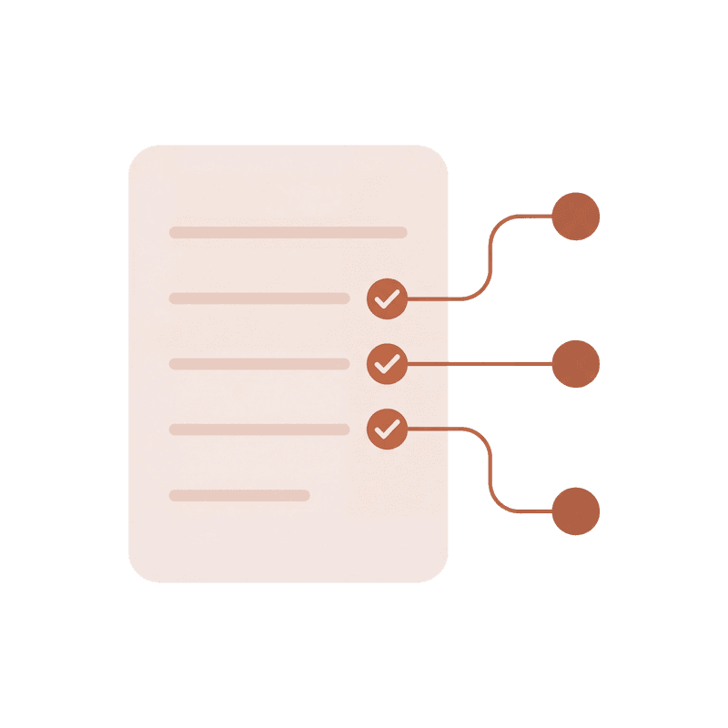 Document with verification checkmarks linked to external source references