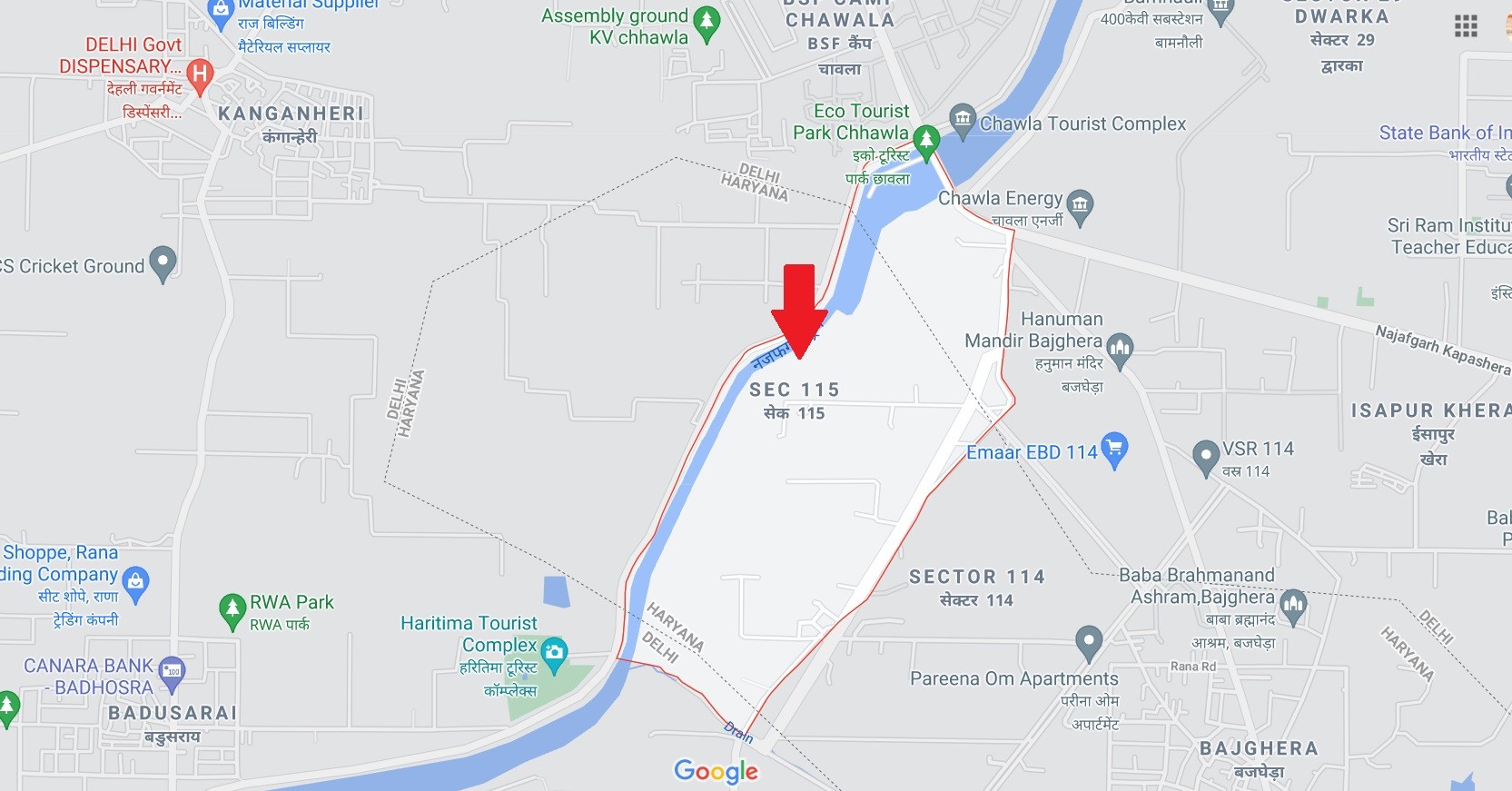 M3M SCO Plots Sector 115 location map