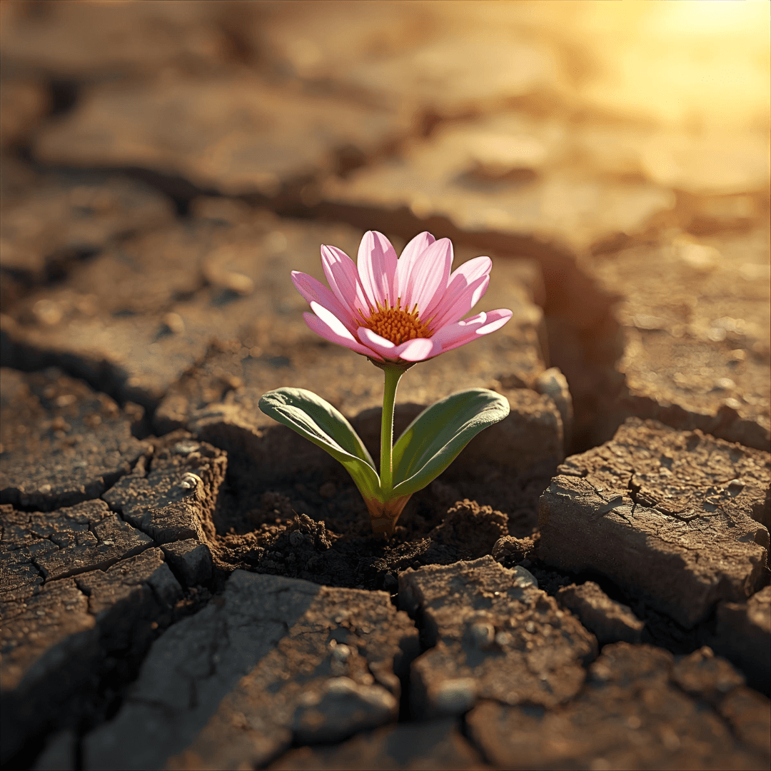 une fleur qui pousse dans un sol aride