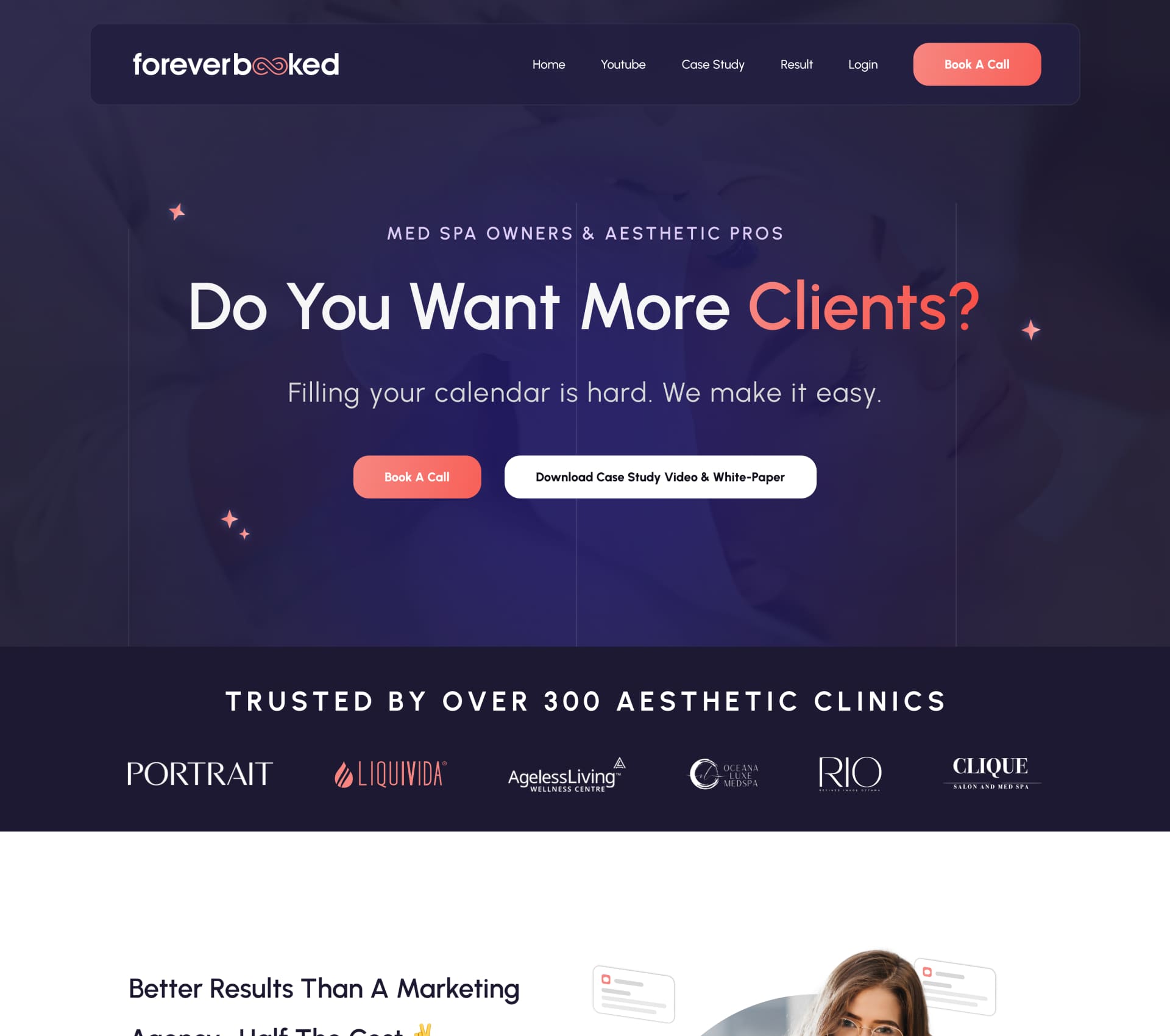 aesthetic clinic marketing website design focused on lead generation landing page | StackAura