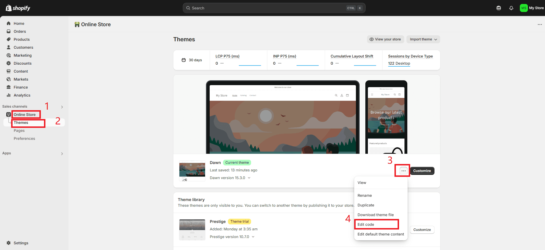 Navigate to Edit theme code