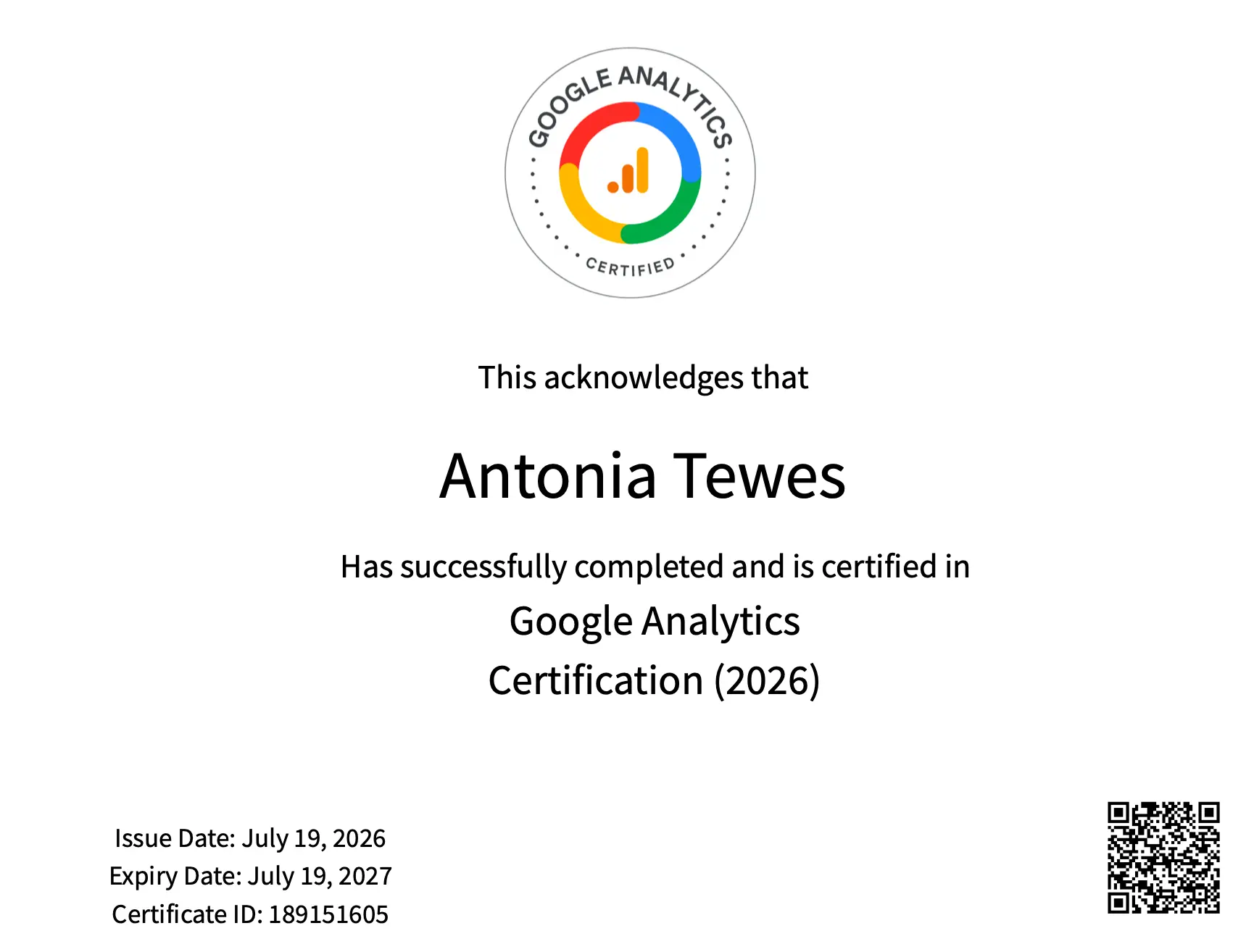 Zertifikat Hubspot AEO FUndamentals von Antonia Tewes