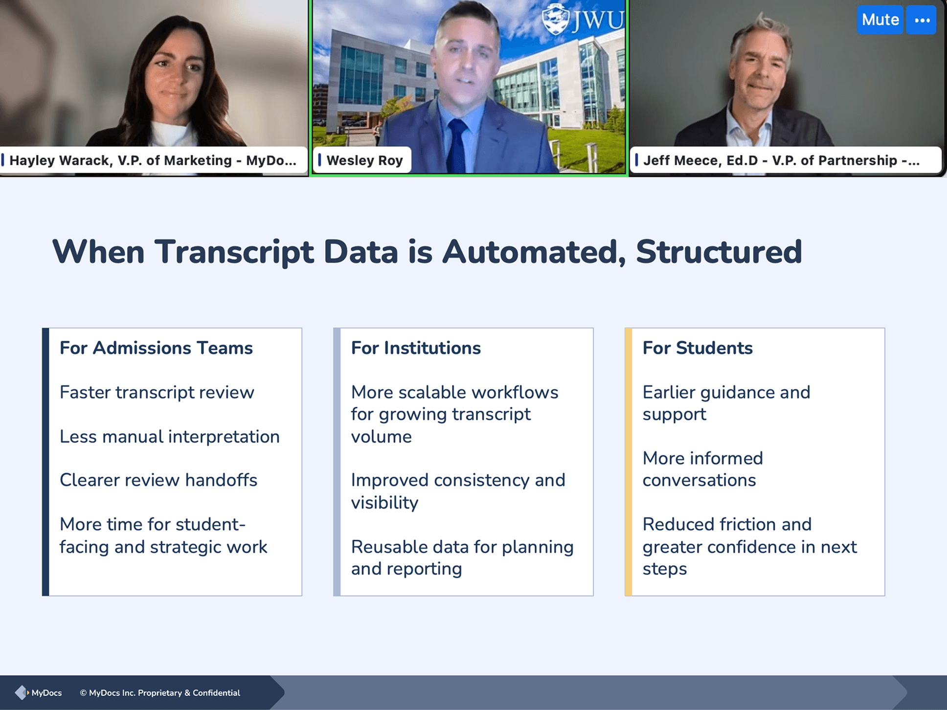 MyDocs + Johnson & Wales University Webinar: Faster Transcript Review, Stronger Admissions Workflows