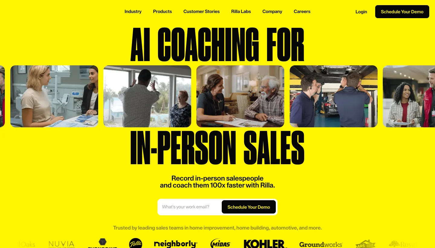 Rilla homepage: conversation intelligence software for field sales teams