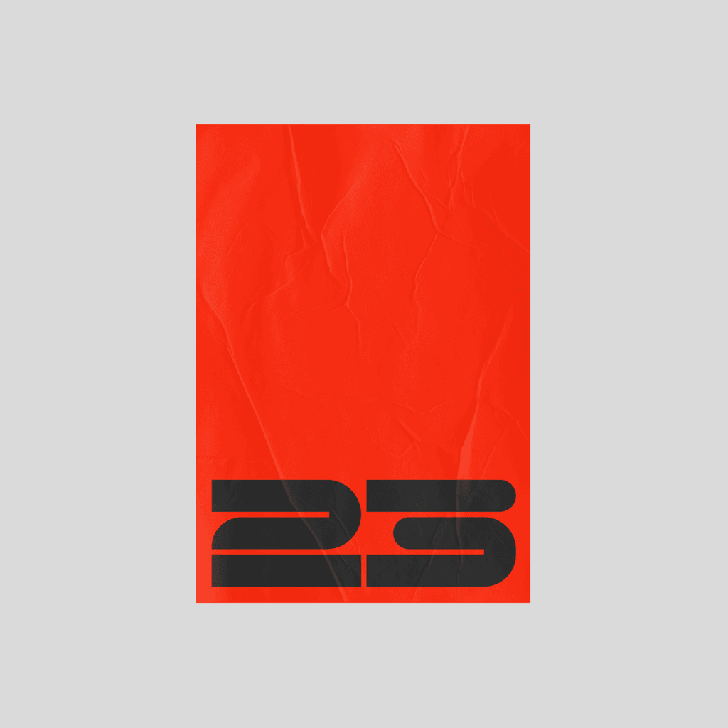 Tombras 25th anniversary typographic poster in red and black, graphic design by Michael Novia