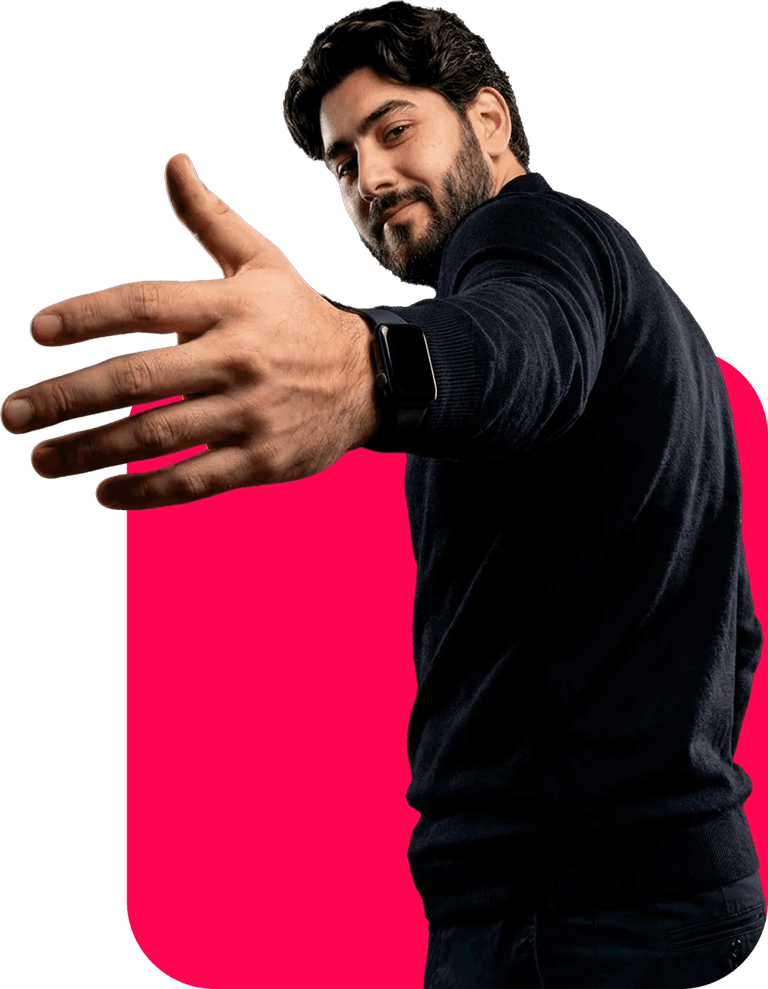 um homem convidando para algo