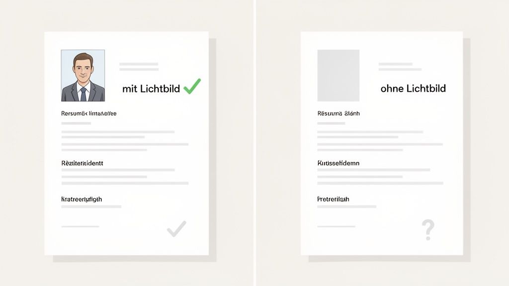 Zwei Lebensläufe zeigen die Option, ein Bewerbungsfoto hinzuzufügen oder wegzulassen.