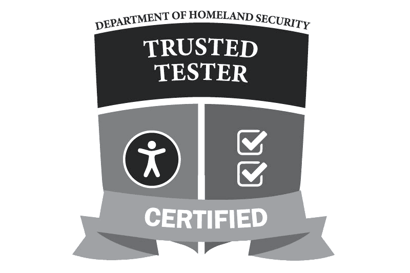 Certification badge that says 'Department of Homeland Security Trusted Tester Certified'