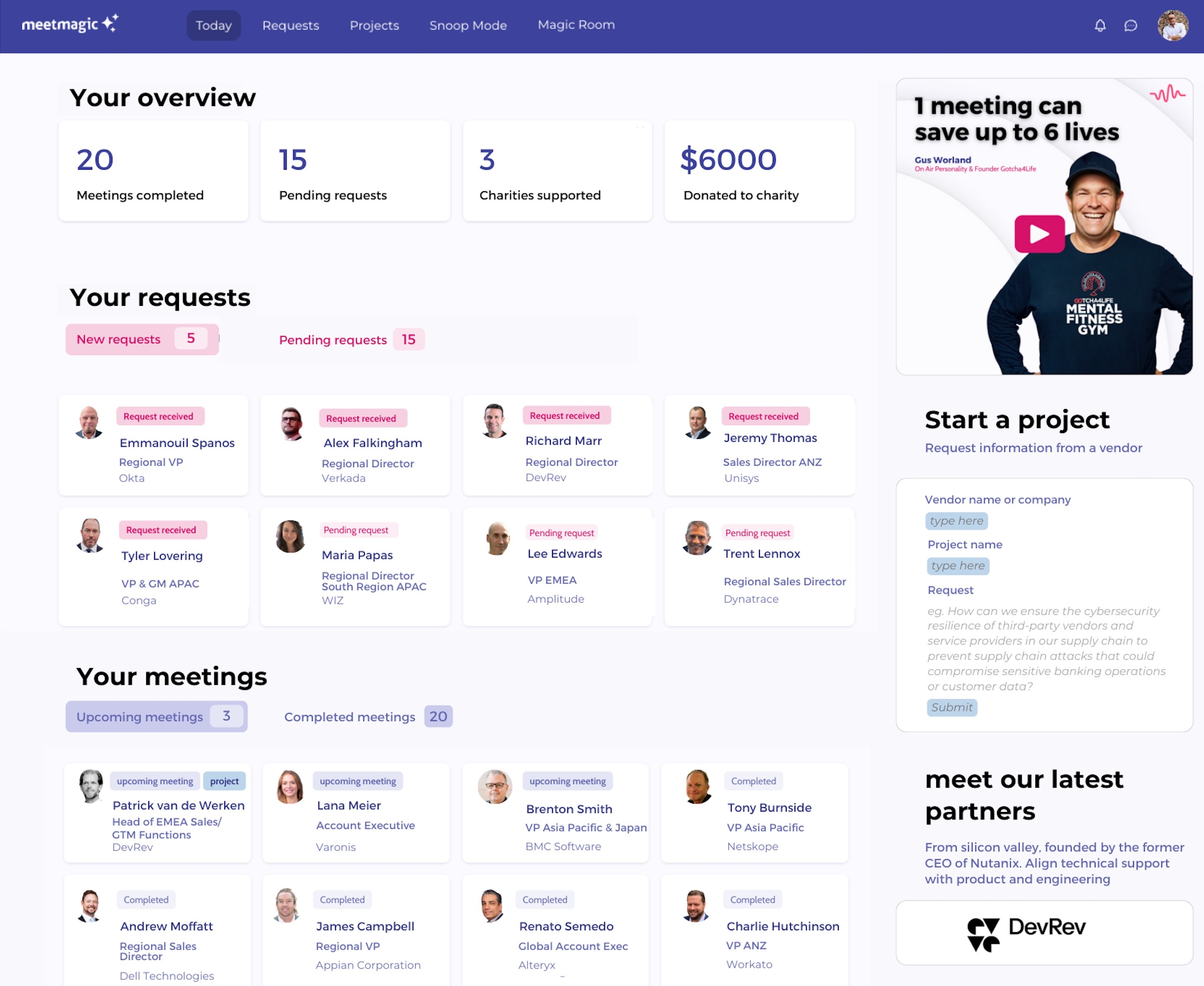 Screenshot of meetmagic platform