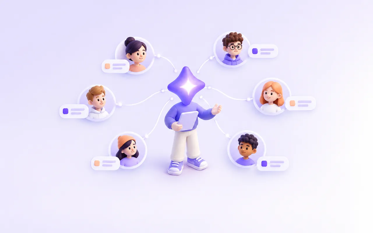 Illustrated product launch calendar with shop items and customer messages.