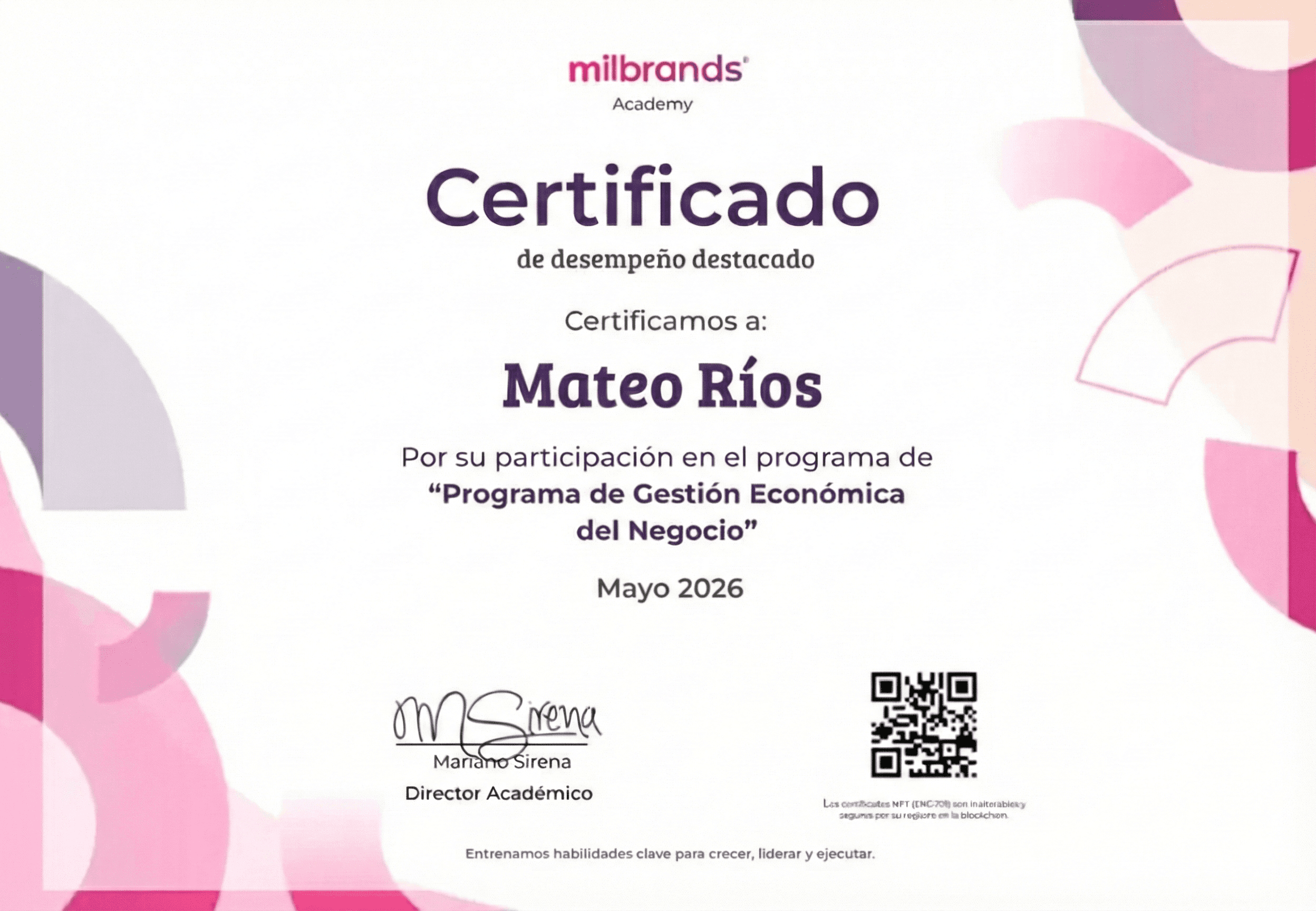 Certificado del Curso de Gestión Económica del Negocio