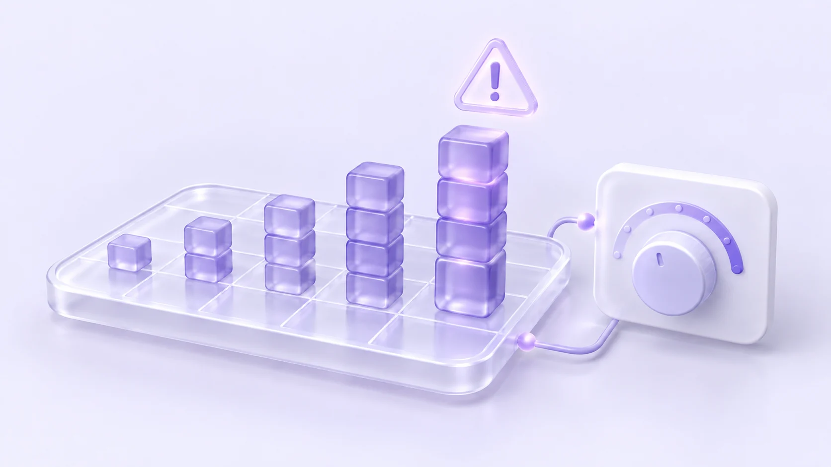Growing order stacks on a grid beside a risk warning and sizing dial