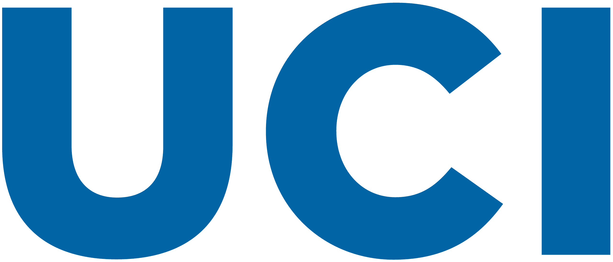 The image shows the UCI logo, featuring bold, blue uppercase letters on a transparent background.