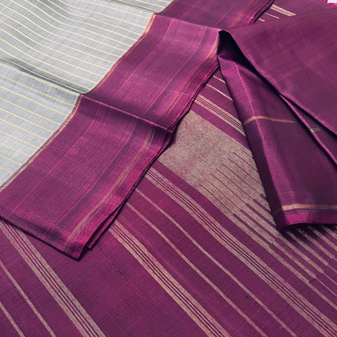 Ash Silver and Magenta Kanchivaram Silk Saree