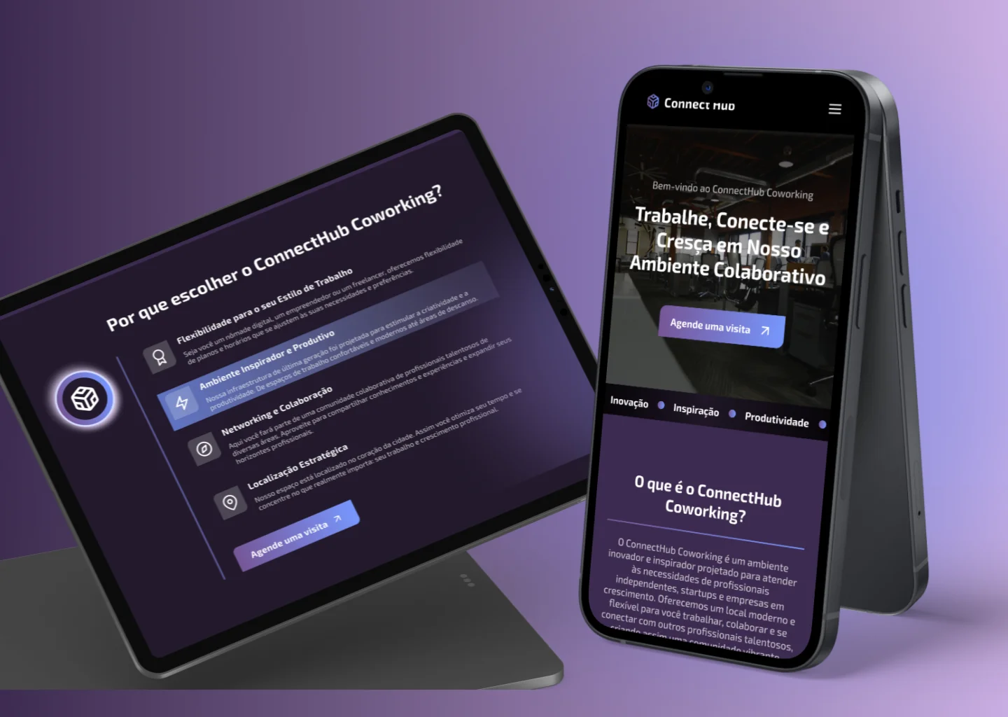 landing page da connecthub no tablet e mobile