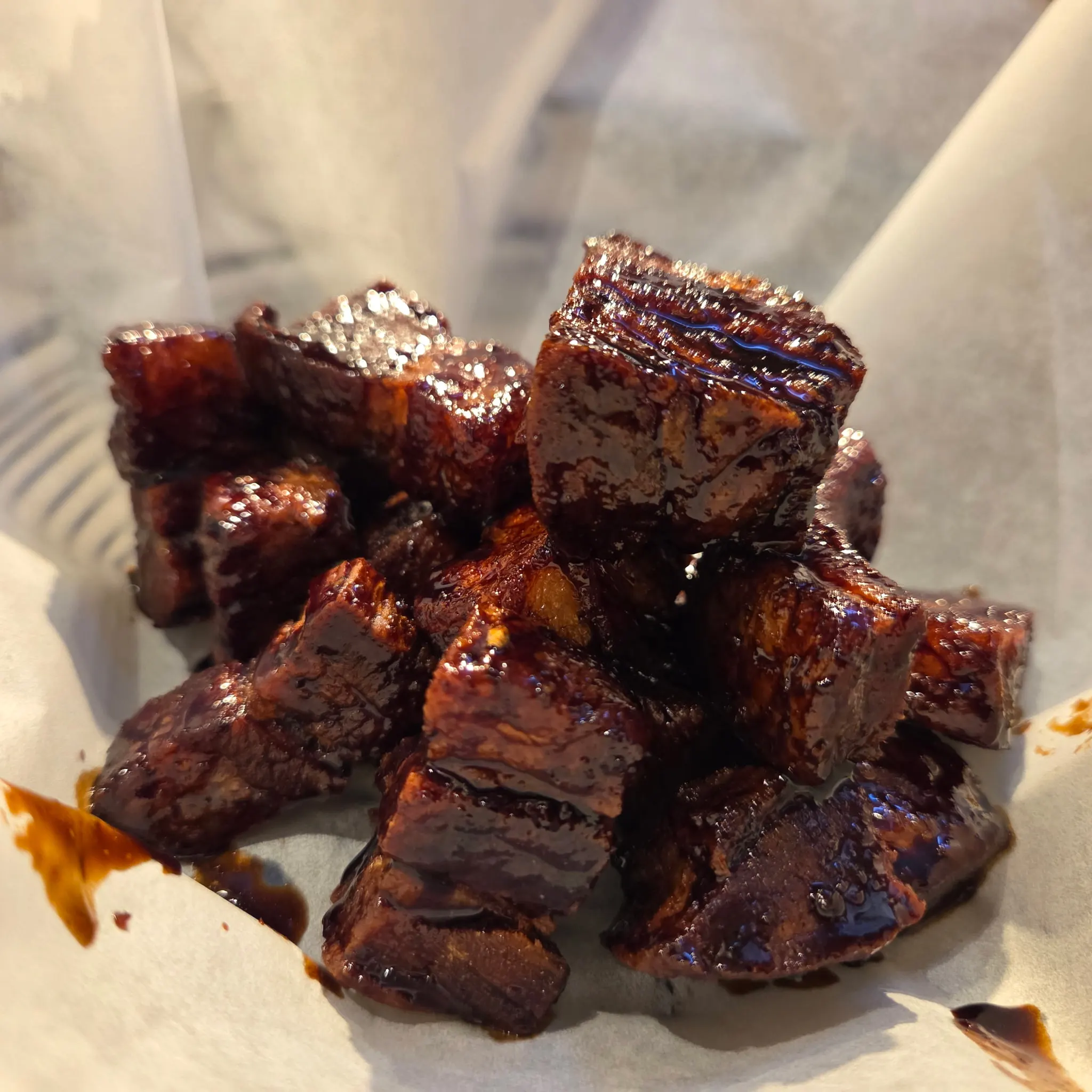 Honey harissa glazed pork belly
