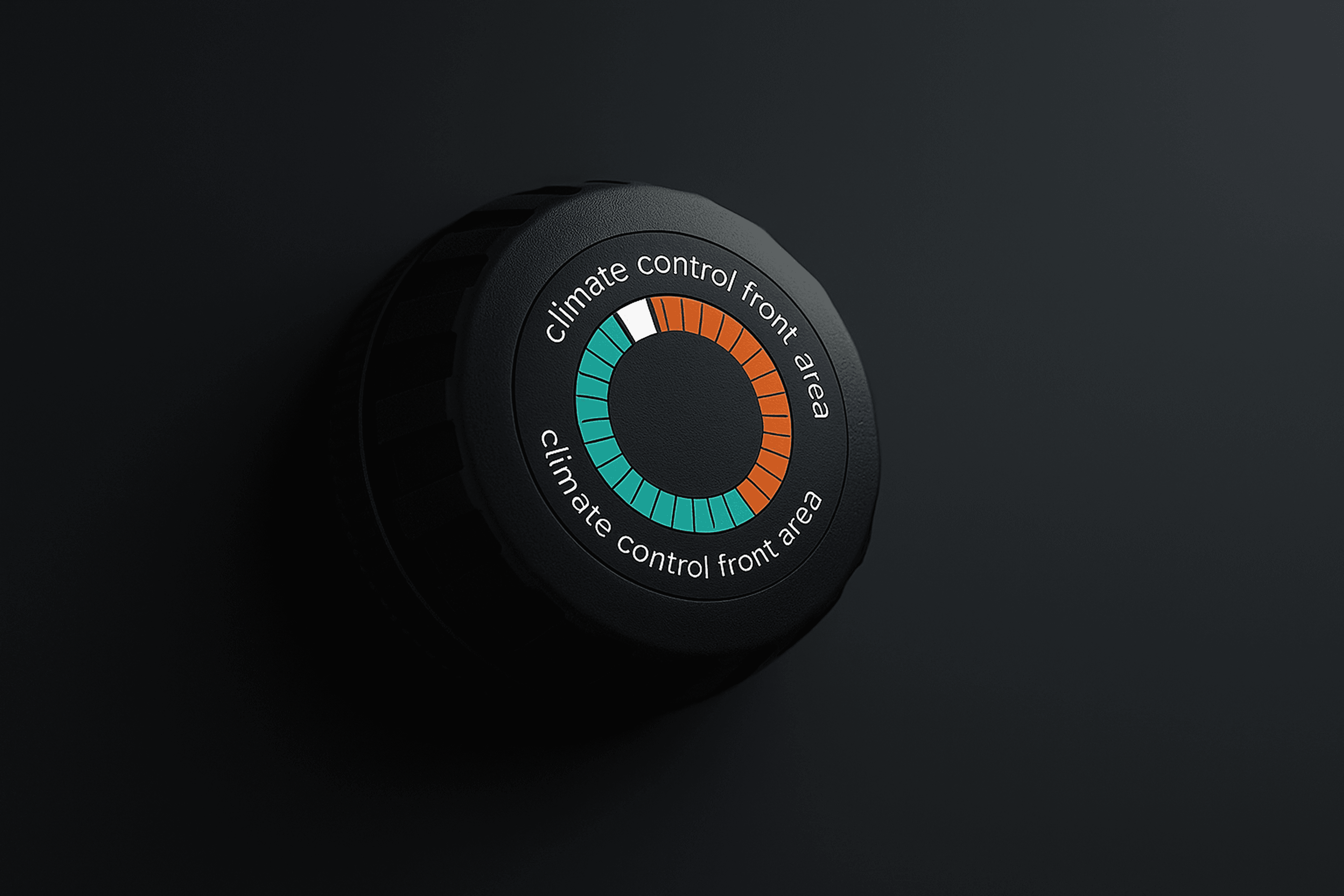 Close-up of MMUI multifunctional rotary controller with illuminated ring for user interaction.
