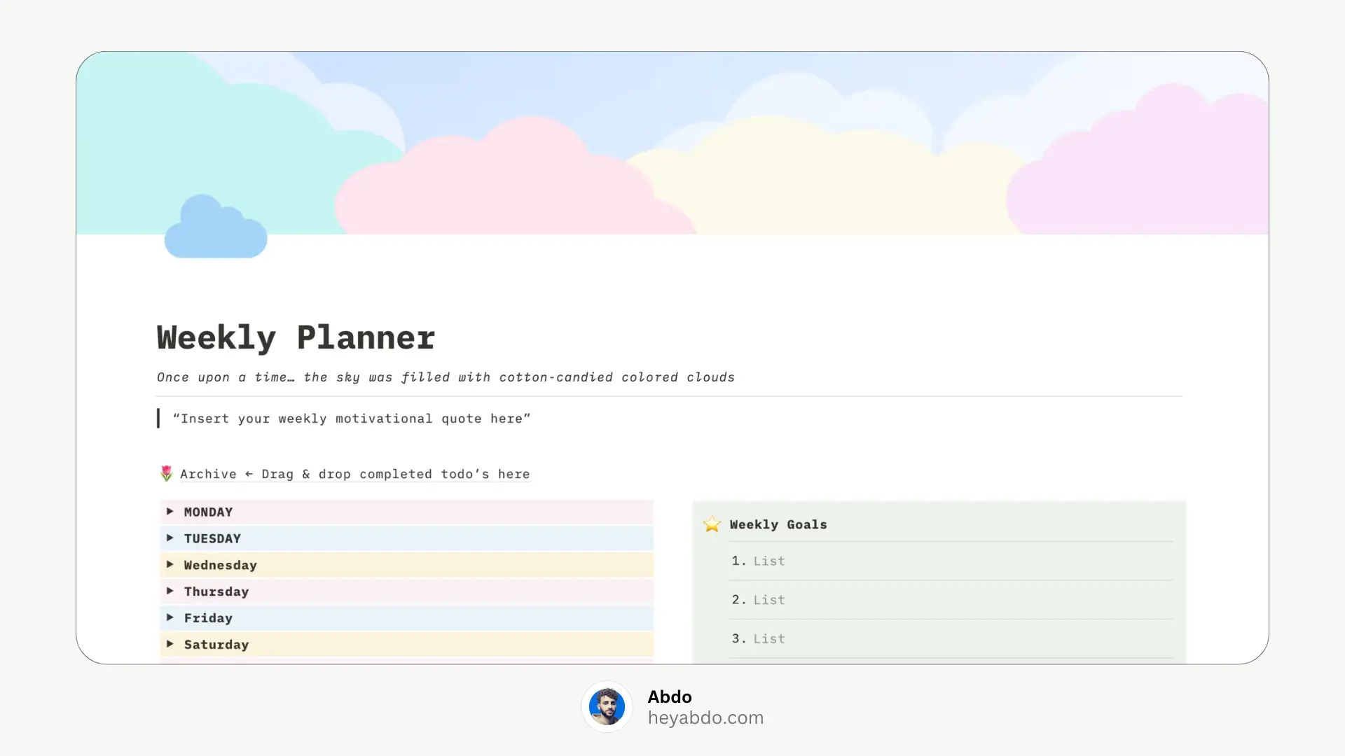 Notion Weekly Planner