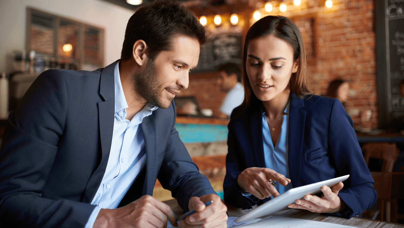 2 people discussing temporary staffing