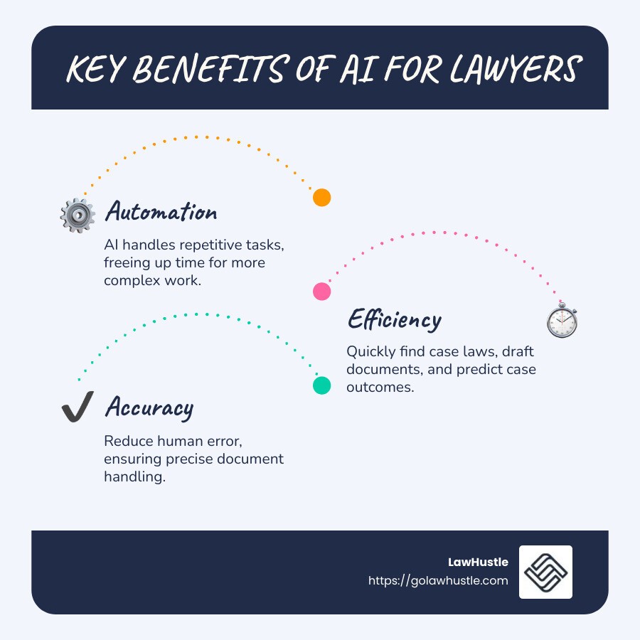 Overview of AI benefits for lawyers - ai for lawyers infographic infographic-line-3-steps-blues-accent_colors