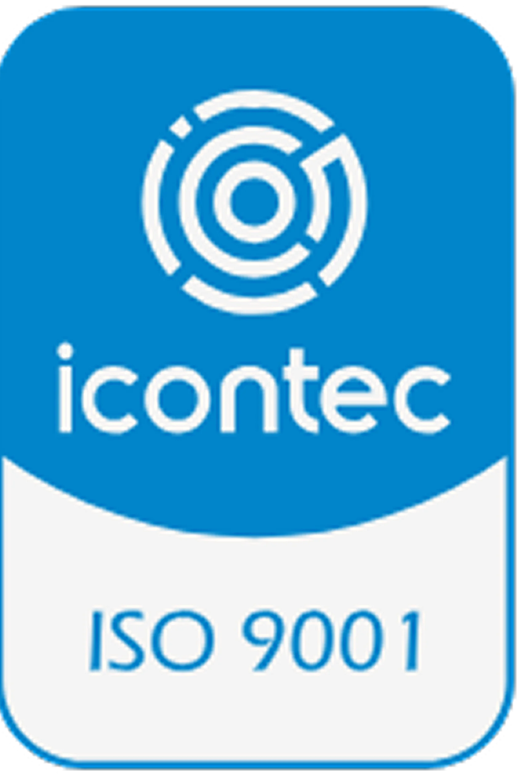 Sello de certificación Icontec ISO 9001 que garantiza la gestión de calidad en los servicios de Zona P.