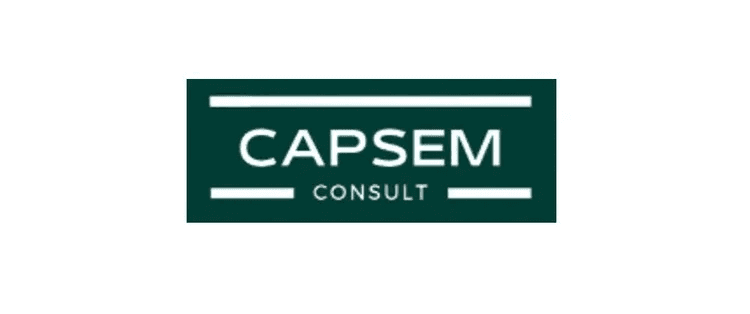 Logo of CAPSEM featuring the name in bold white letters on a dark green background. Simple and modern design.