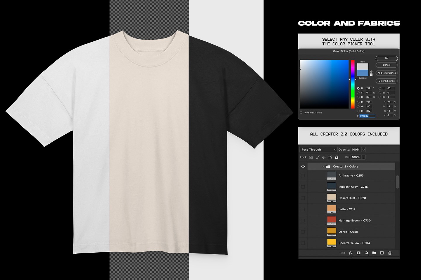 Stanley Stella Blaster T-Shirt Hanging mockup fabric color options with Photoshop controls