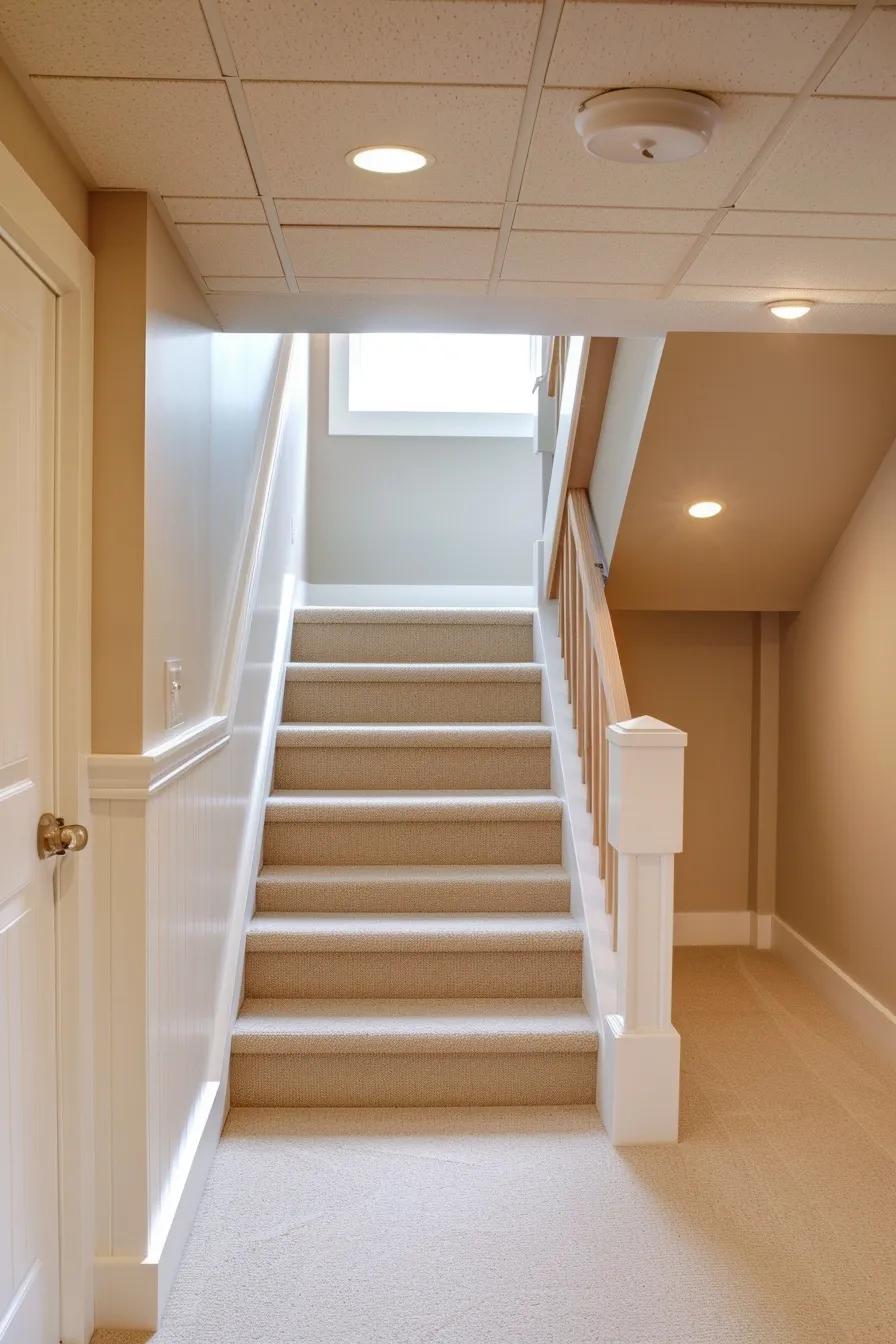 Key safety features in a family basement including egress windows and smoke detectors