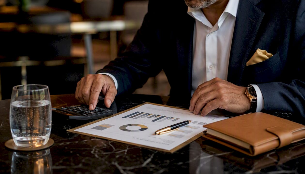 Hands of businessman reviewing lead tracking report