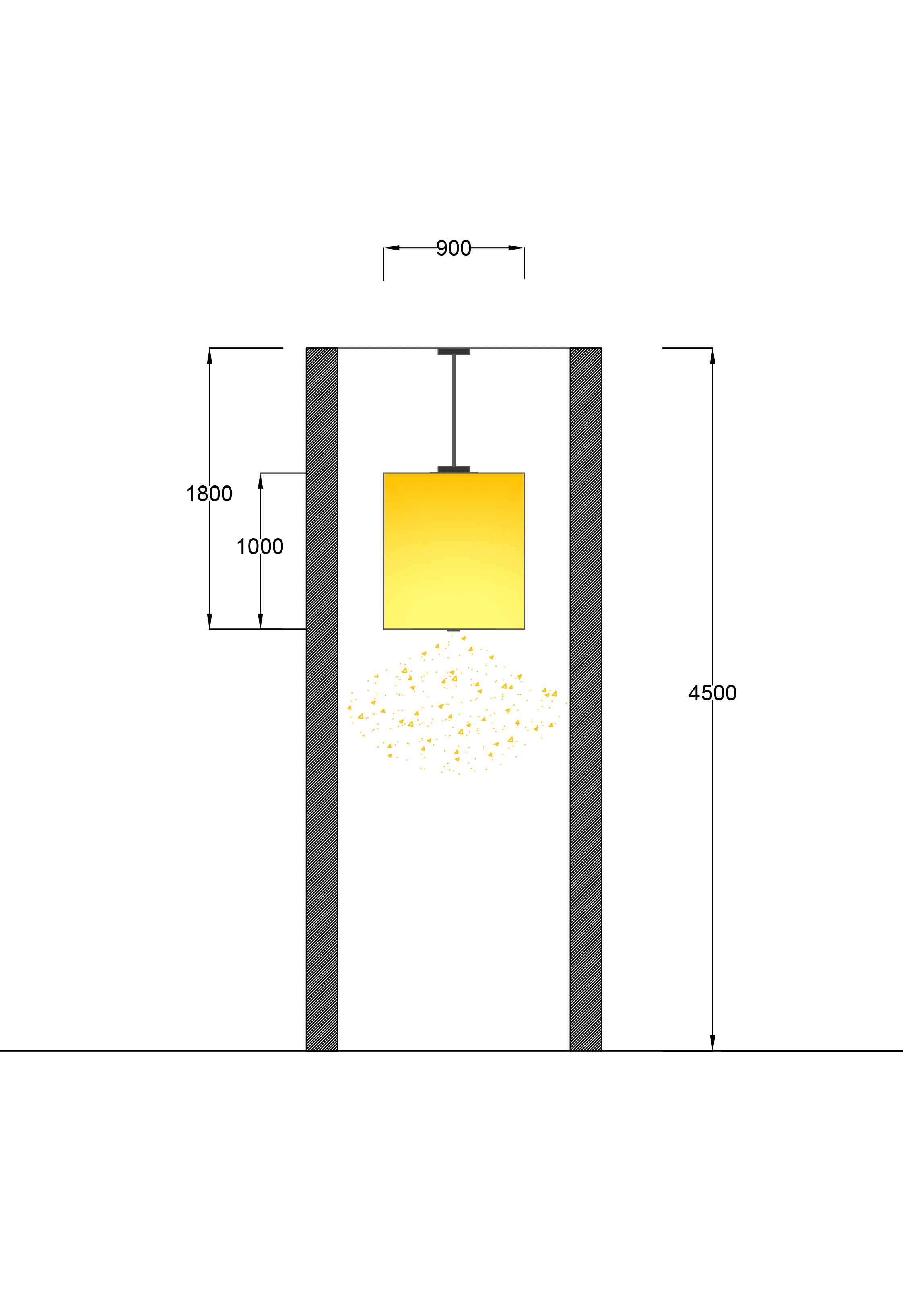 Technische tekening van een maatwerk verlichtingsontwerp door Bellini Lighting