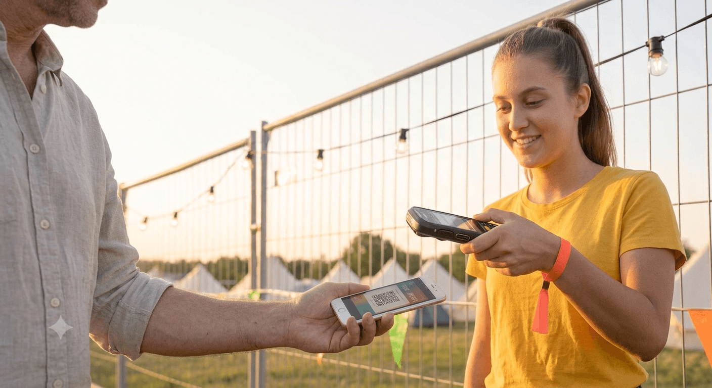 dziewczyna skanująca bilet przed wejsciem na festiwal