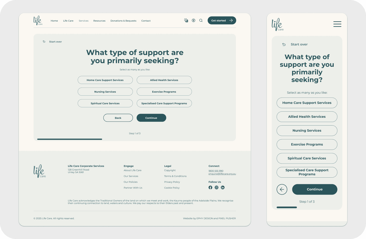 A desktop and mobile screen showing an intake quiz