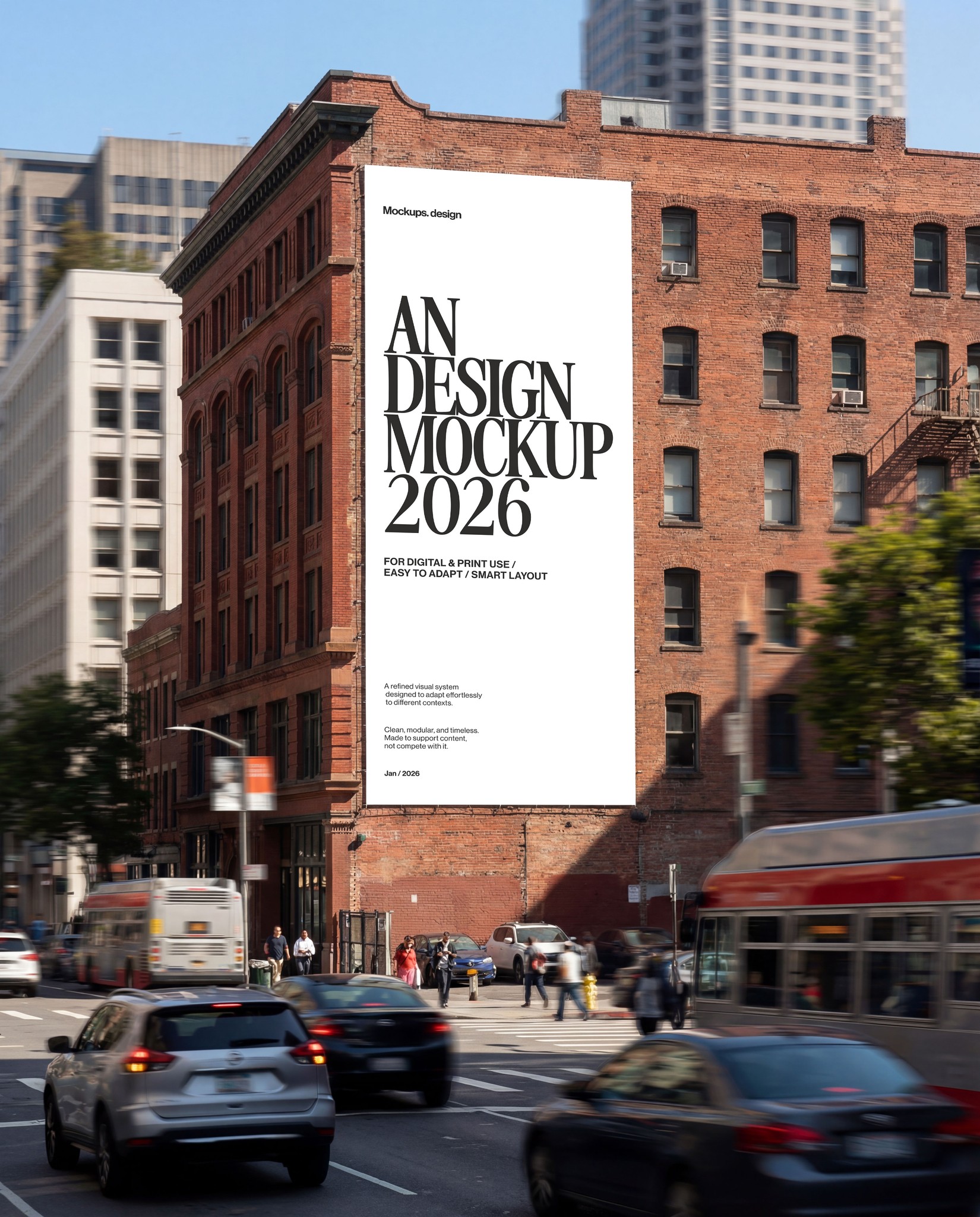 Billboard mockup in urban city environment, realistic display