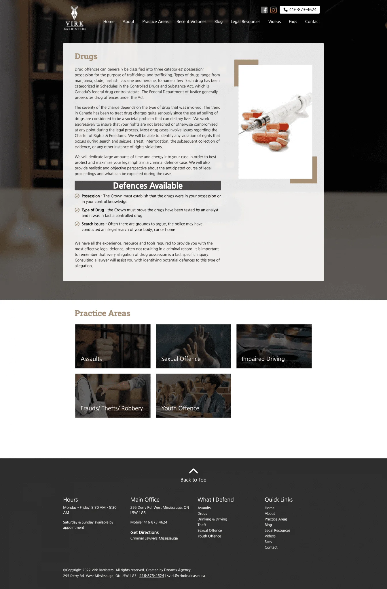 Drugs page for virkbarristers website developed & designed by Dreams Agency Mississauga, Ontario