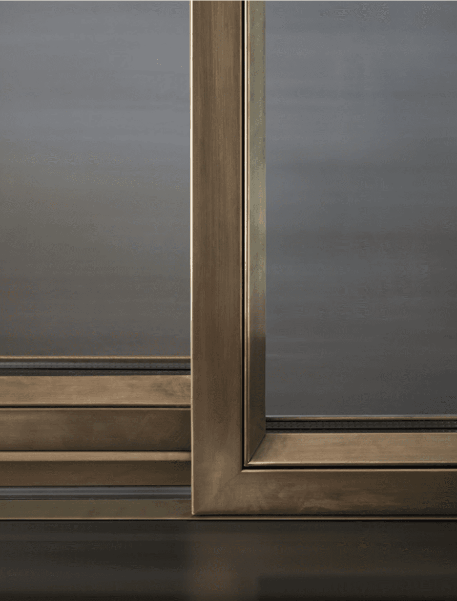 OS2 75 AS - burnished brass premium metal door/window system by Secco Sistemi - MateriaVita