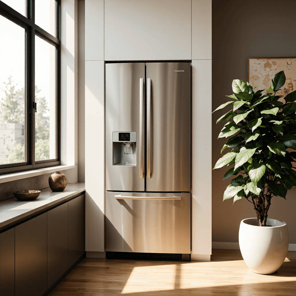 product photography of a refrigerator with a sleek, modern design