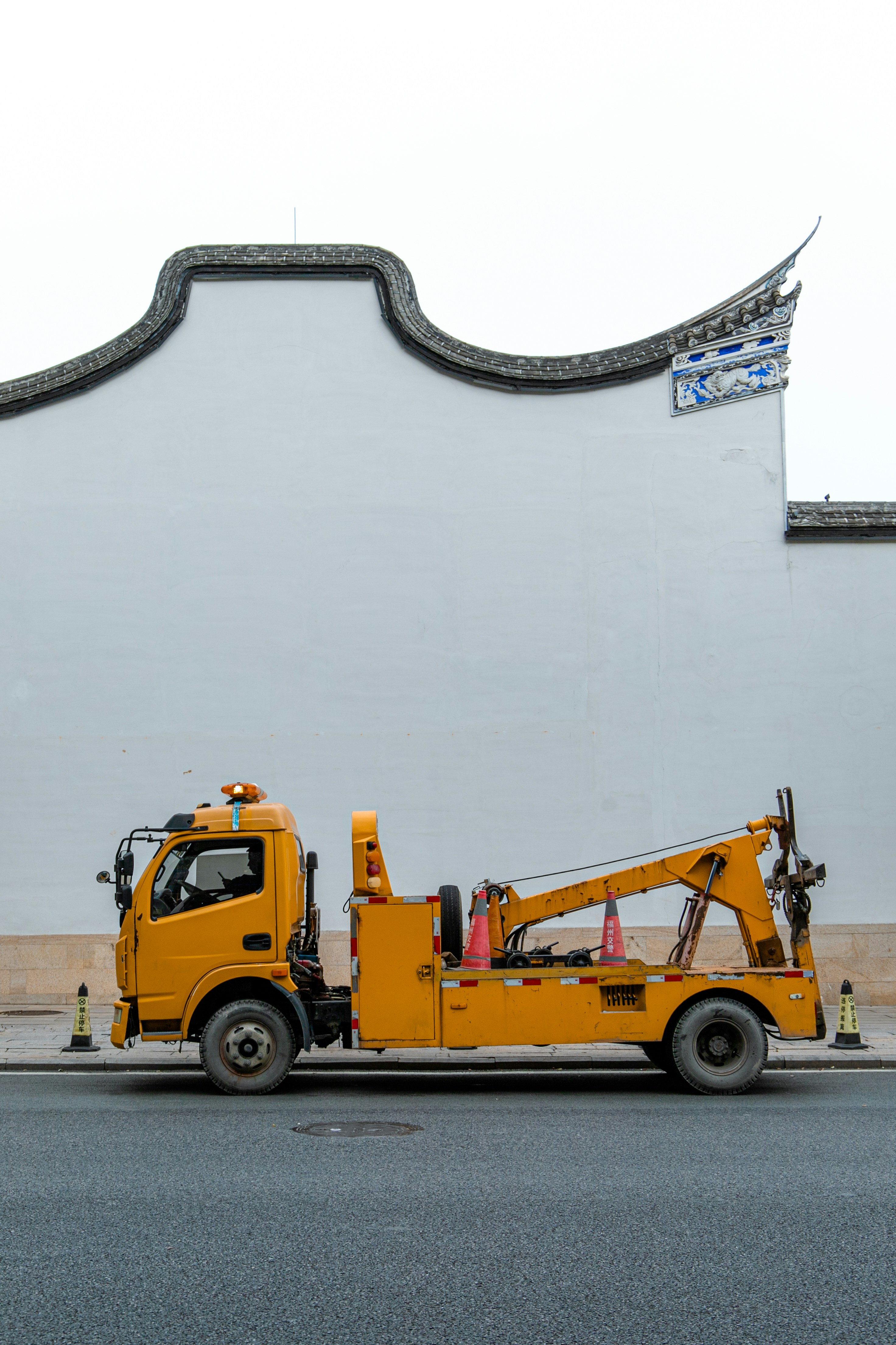 Yellow tow truck