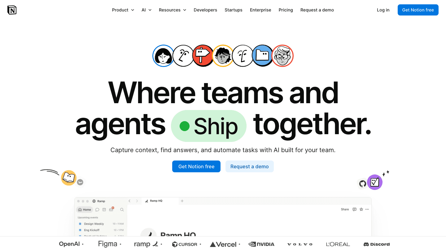 Notion app homepage