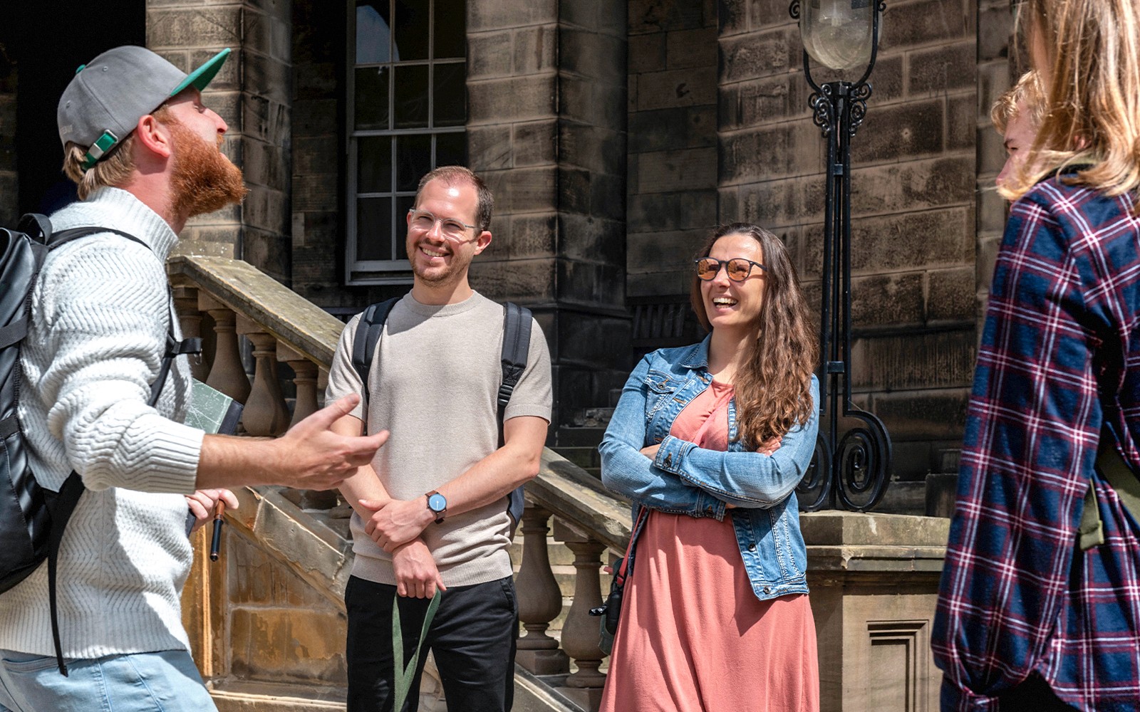 Guide interacting with tourists on a Harry Potter tour in Edinburgh