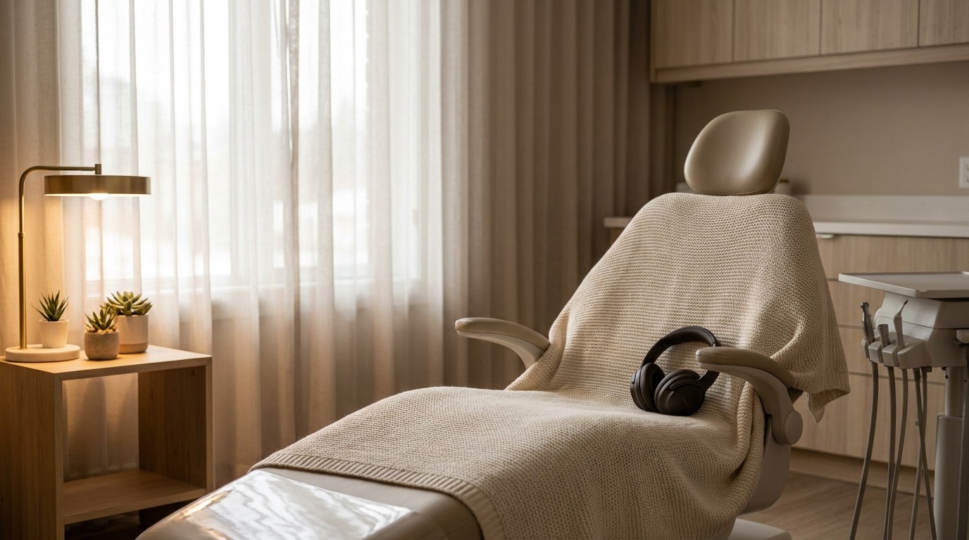 A quiet treatment room prepared for an anxious patient