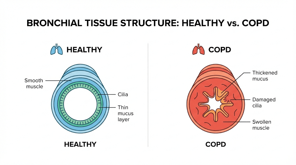 Healthy versus COPD damaged bronchial tissue comparison