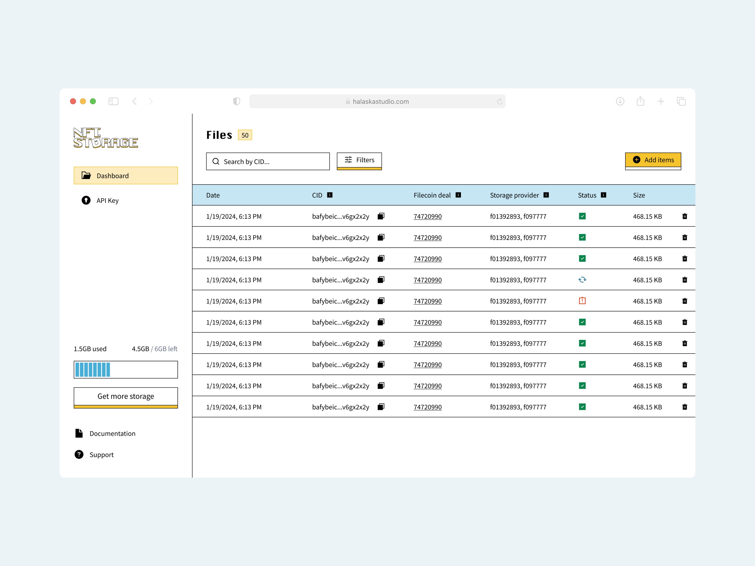 NFT Storage Dashboard UX 