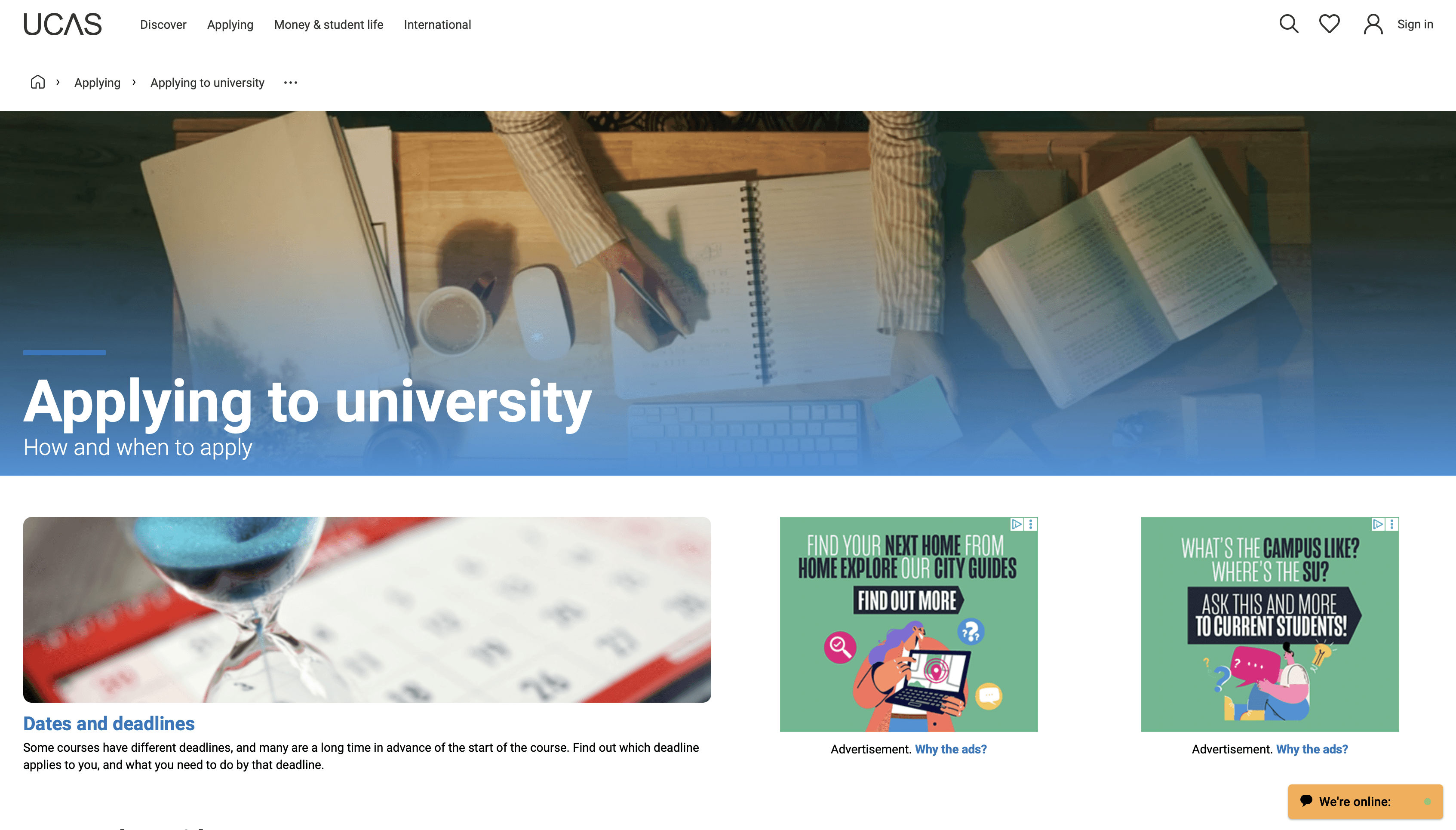Interface UCAS montrant une candidature à cinq universités britanniques
