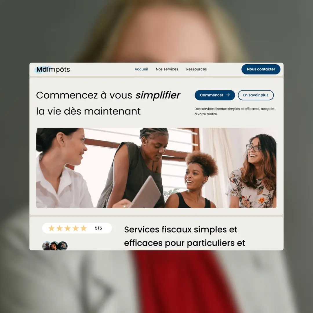 Exemple de site web réalisé pour MD Impôts – design moderne et navigation intuitive pour clients au Québec