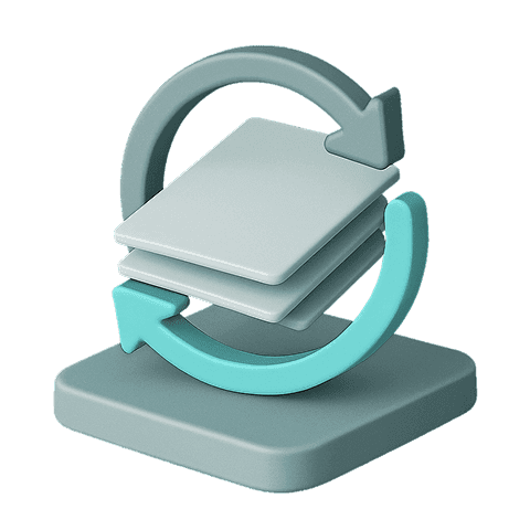 Teal document stack with rotating arrows